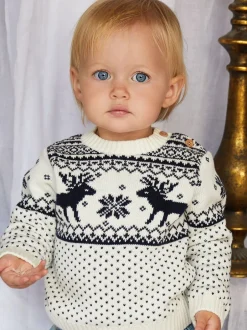 The Little Tailor Crème - - Pull de Noël en forme de renne et de foire