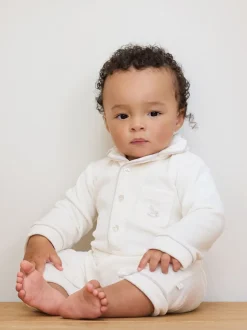 The Little Tailor Crème - Bébé Luxury Soft Touch Velour Noël Onsie Rompersuit Sale