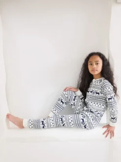 The Little Tailor Crème - Kids Reindeer Noël Motif Fair Isle 100% Coton Tout-en-un Sale