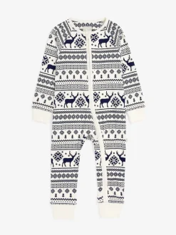 The Little Tailor Crème - Kids Reindeer Noël Motif Fair Isle 100% Coton Tout-en-un Sale