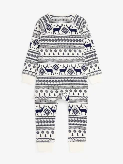 The Little Tailor Crème - Kids Reindeer Noël Motif Fair Isle 100% Coton Tout-en-un Sale