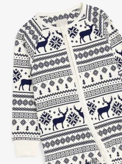 The Little Tailor Crème - Kids Reindeer Noël Motif Fair Isle 100% Coton Tout-en-un Sale
