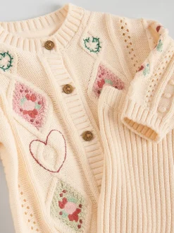 Next Crème brodé - Cardigan et Leggings en maille Bébé Ensemble 2 pièces (0mois-3ans) Clearance