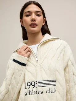 Next Crème écru - Pull graphique à col zippé en câble 1995 New