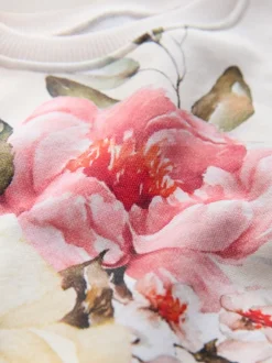 Next - Sweat à col ras du cou (3mths-7yrs) Crème fleuri Sale