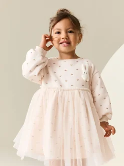 Next Crème motif lapin - Robe sweat à jupe en maille (3mois7ans) Outlet