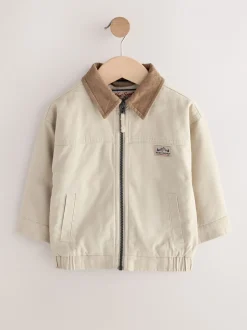 Next Crème/Marron - Blouson bomber en toile à col en velours côtelé (3mois -7ans) New