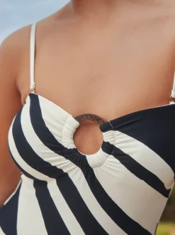 Next Crème/noir à rayures - Maillot de bain bandeau à contrôle du ventre New