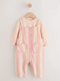 Next Crème/Rose Rayure - Ensemble Salopettes et Body BÉBÉ 2 Pieces (0mois-3ans) Discount
