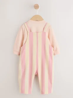 Next Crème/Rose Rayure - Ensemble Salopettes et Body BÉBÉ 2 Pieces (0mois-3ans) Discount