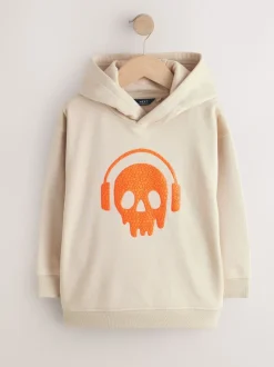Next - Sweat à capuche adolescent imprimé graphique (3-16ans) Crâne de casque Beige Sable