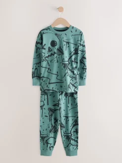 Next - Lot de 3 pyjamas à manches longues (3-16ans) Crâne graffiti vert/orange Online