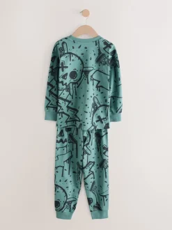 Next - Lot de 3 pyjamas à manches longues (3-16ans) Crâne graffiti vert/orange Online