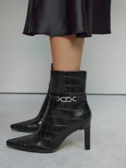 Next Croco noir en relief - Bottines à talons Forever Comfort® avec quincaillerie Sale