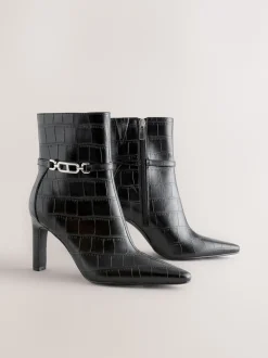 Next Croco noir en relief - Bottines à talons Forever Comfort® avec quincaillerie Sale