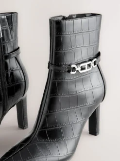 Next Croco noir en relief - Bottines à talons Forever Comfort® avec quincaillerie Sale