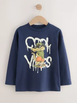 Next - T-shirt graphique décontracté en coton à manches longues (3-16ans) Crocodile bleu marine Sale