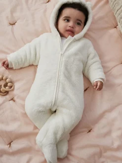 Next écru - Baby Cosy Fleece Hooded All-In-One (0mths-2yrs) Clearance