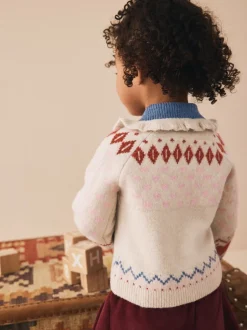 Next écru - Cardigan à col ours en peluche (3mois à7ans) Clearance