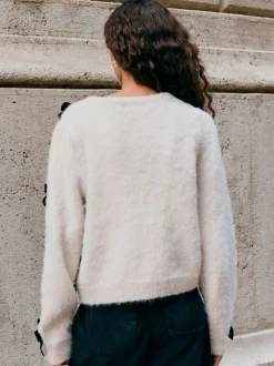 Next écru - Cardigan à nœud en velours tricoté avec laine Hot