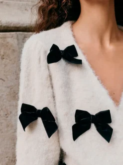 Next écru - Cardigan à nœud en velours tricoté avec laine Hot