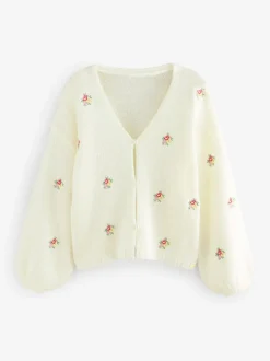 Laura Ashley écru - Cardigan Fleuri Brodé New
