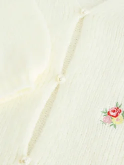Laura Ashley écru - Cardigan Fleuri Brodé New