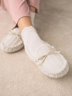 Next écru - Chaussons mocassins en maille Torsade Outlet