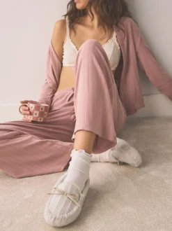 Next écru - Chaussons mocassins en maille Torsade Outlet