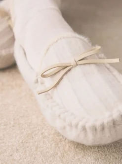 Next écru - Chaussons mocassins en maille Torsade Outlet