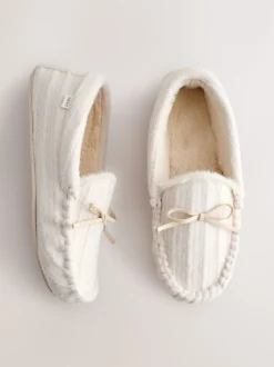 Next écru - Chaussons mocassins en maille Torsade Outlet