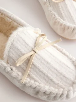 Next écru - Chaussons mocassins en maille Torsade Outlet