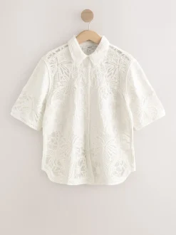 Next écru - Chemise à manches courtes au crochet