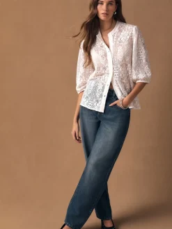 Next écru - Chemisier à manches mi-longues en dentelle Sale