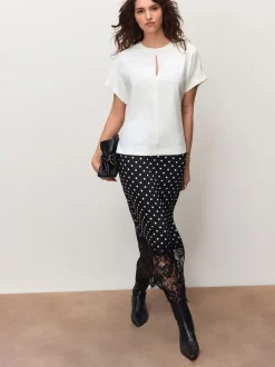 Next écru - Haut à col rond et à manches courtes avec trou de serrure Hot