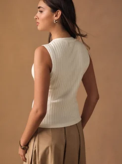 Next écru - Haut sans manches côtelé boutonné Best