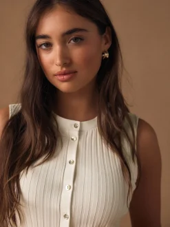 Next écru - Haut sans manches côtelé boutonné Best