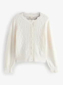 Laura Ashley écru - Cardigan boutonné pointelle et festoncles avec une touche de laine Best