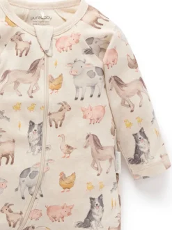 Purebaby Écru - Lot de 2 combinaisons zippées imprimées Hot