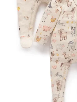 Purebaby Écru - Lot de 2 combinaisons zippées imprimées Hot