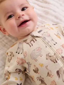 Purebaby Écru - Lot de 2 combinaisons zippées imprimées Hot