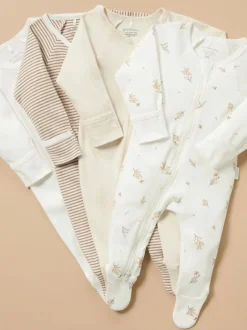 Purebaby - Paquet de combinaisons de nuit zippées 4 Écru Online