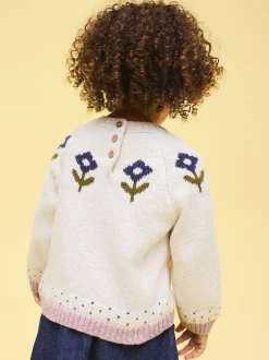 Next écru - Pull en maille à fleurs (3mois-7ans) New