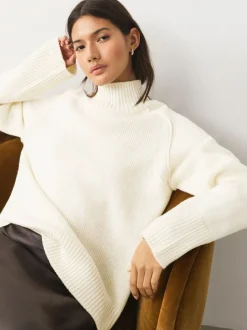 Next écru - Pull en maille épaisse à col droit avec laine Best
