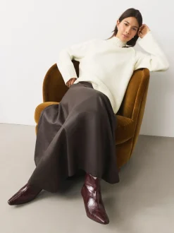 Next écru - Pull en maille épaisse à col droit avec laine Best