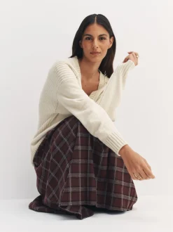 Next écru - Pull long à col en V en coton et laine mélangés Sale