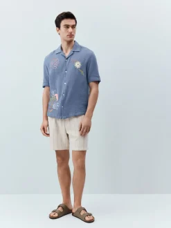 Next écru - Short texturé à rayures et taille élastique Online