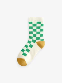 Next - Chaussettes en coton éponge riche 5 Lot Écru Bright Checkerboard Best