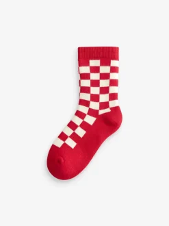 Next - Chaussettes en coton éponge riche 5 Lot Écru Bright Checkerboard Best