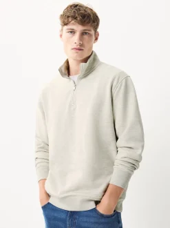 Next - Quart de zip - Sweat-shirt en jersey riche en coton Écru chiné New